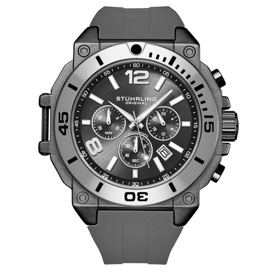 Stührling Spectra 4054 Japanese Quartz Chronograph 50mm Watch - Gray Dial/Gun Metal Grey Case/Gray Band
