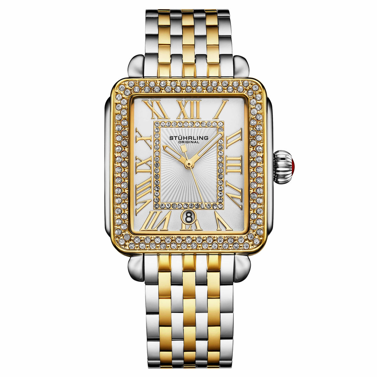 Stührling VivreLuxe 4060 Rectangle Ladies Quartz Fashion Watch 34mm - Two Tone Gold/Silver