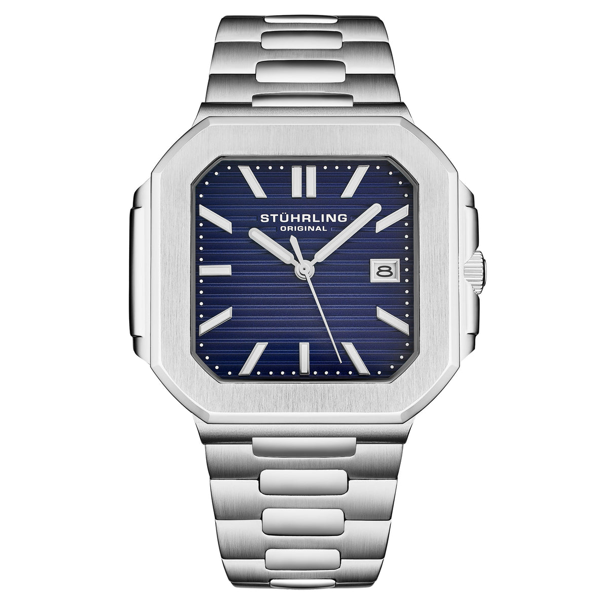 Stührling Modulus 4064 Mens 44mm - Blue Sunray Dial, Stainless Steel bracelet