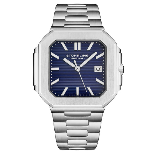 Stührling Modulus 4064 Mens 44mm - Blue Sunray Dial, Stainless Steel bracelet