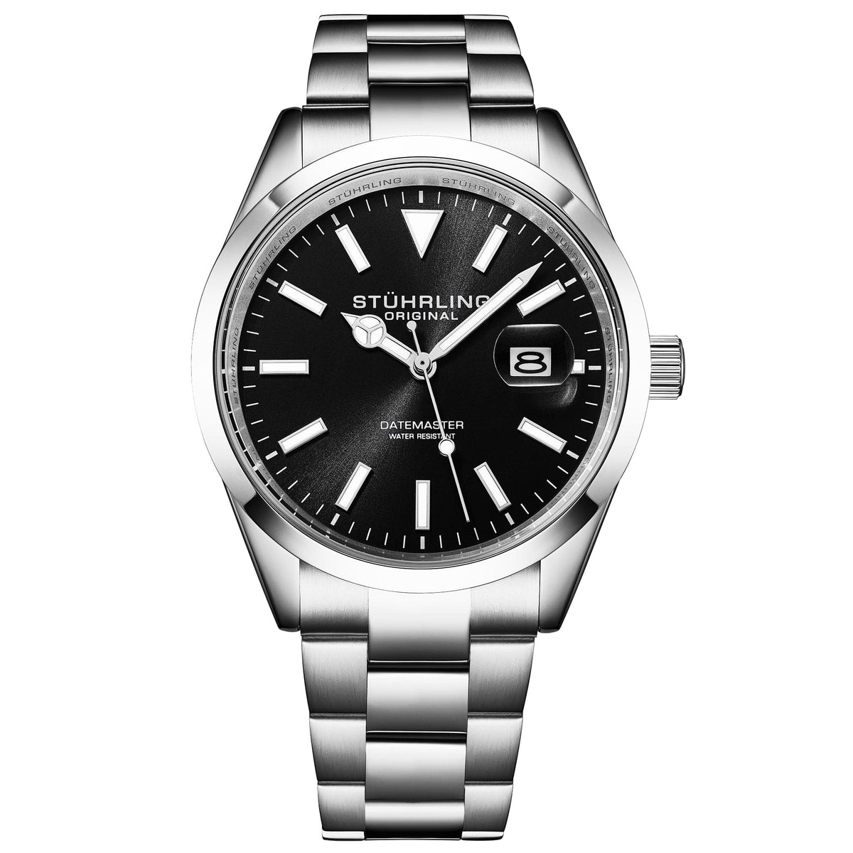 Stührling Datemaster 4065 Quartz 42mm - Black dial, Silver band
