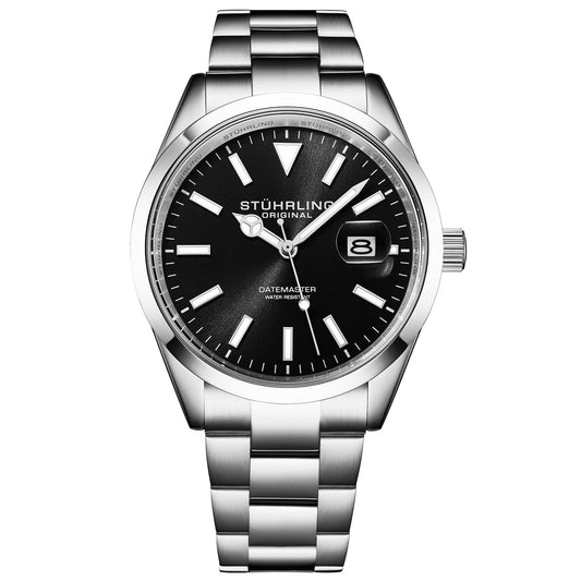 Stührling Datemaster 4065 Quartz 42mm - Black dial, Silver band