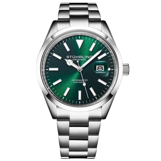 Stührling Datemaster 4065 Quartz 42mm - Deep Emerald Green Dial, Silver band
