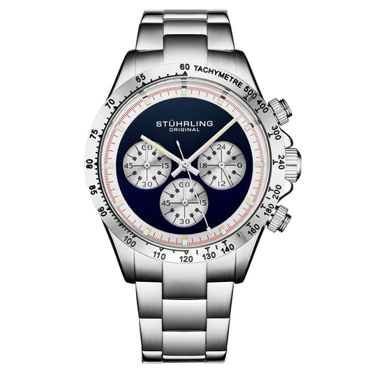 Stührling Chronomark 4066 Mens 40mm - Blue Textured Chronograph Dial/Stainless Steel bracelet