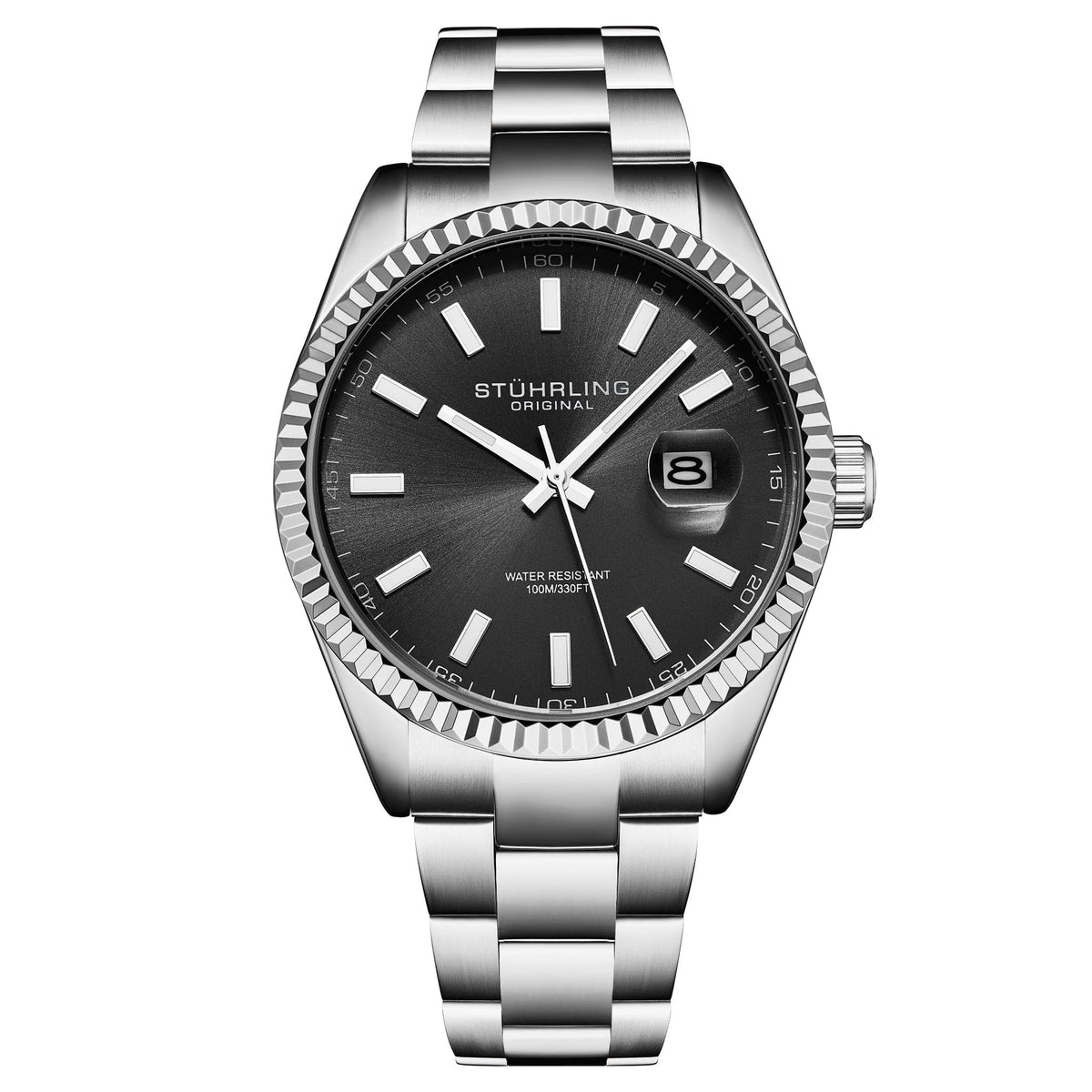 Stührling Vanguard 4069 Men's Quartz 42mm - Black Dial/ Stainless Steel Bracelet