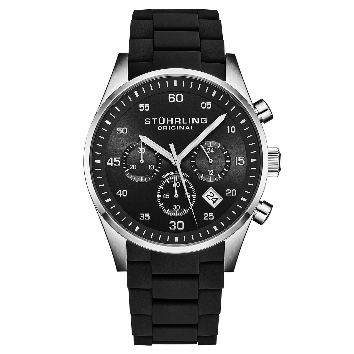 Stührling Velocity 4076 Mens Quartz 43mm - Onyx Black Dial/Black Silicone Strap