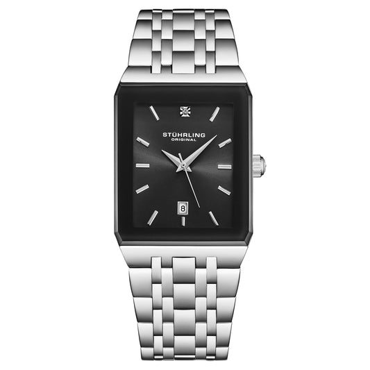 Stührling Empire Edge 4084 Men's 30x45mm - Black Brass Dial/Stainless Steel Link Bracelet