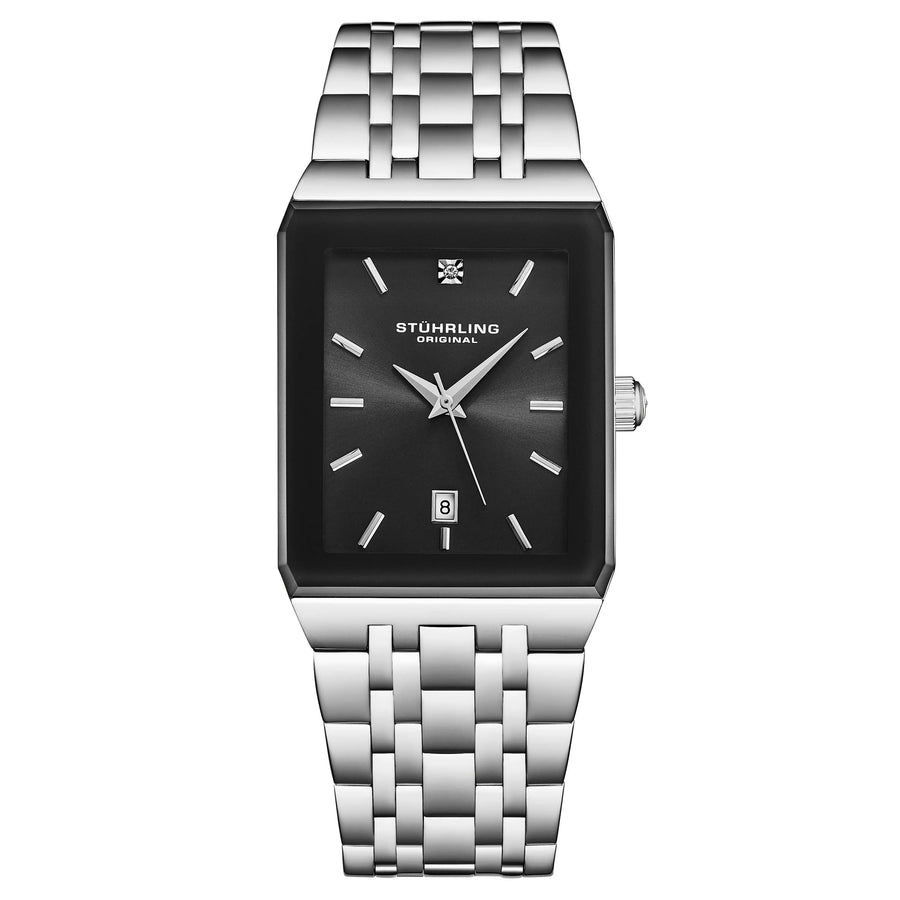 Stührling Empire Edge 4084 Men's 30x45mm - Black Brass Dial/Stainless Steel Link Bracelet