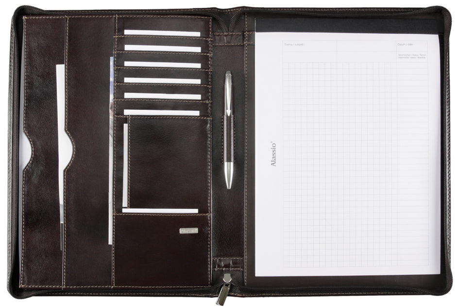 Alassio Schreibmappe , MONACO, , A4, Leder, dunkelbraun