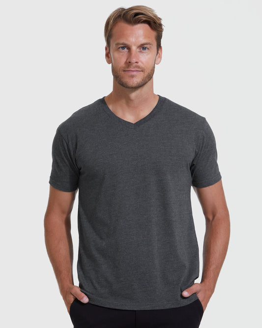 True Classic Charcoal Heather Gray Classic V-Neck | Cotton Blend | Athletic Cut | Small