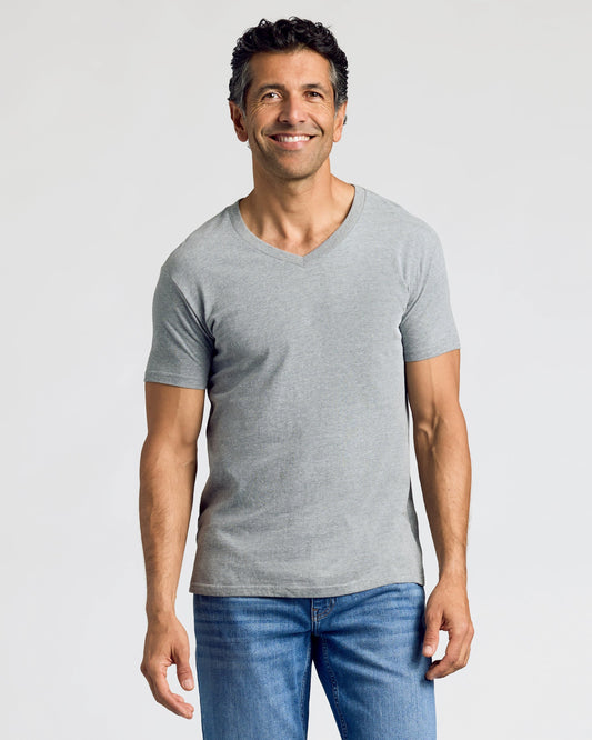True Classic Heather Gray Classic V-Neck | Cotton Blend | Athletic Cut | Small