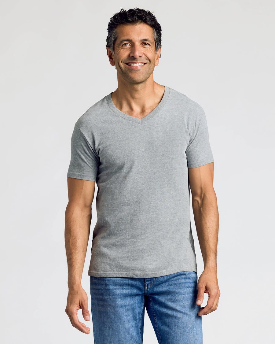 True Classic Heather Gray Classic V-Neck | Cotton Blend | Athletic Cut | Small