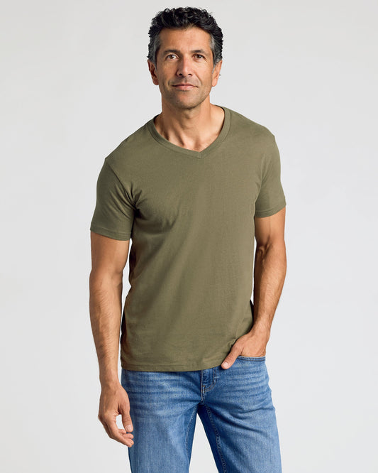 True Classic Military Green Classic V-Neck | Cotton Blend | Athletic Cut | Small