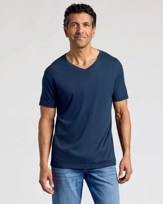 True Classic Navy Blue Classic V-Neck | Cotton Blend | Athletic Cut | Small