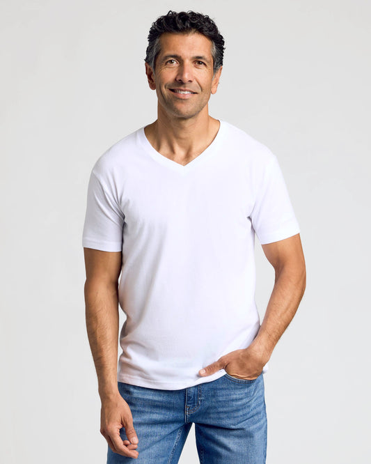 True Classic White Classic V-Neck | Cotton Blend | Athletic Cut | Small