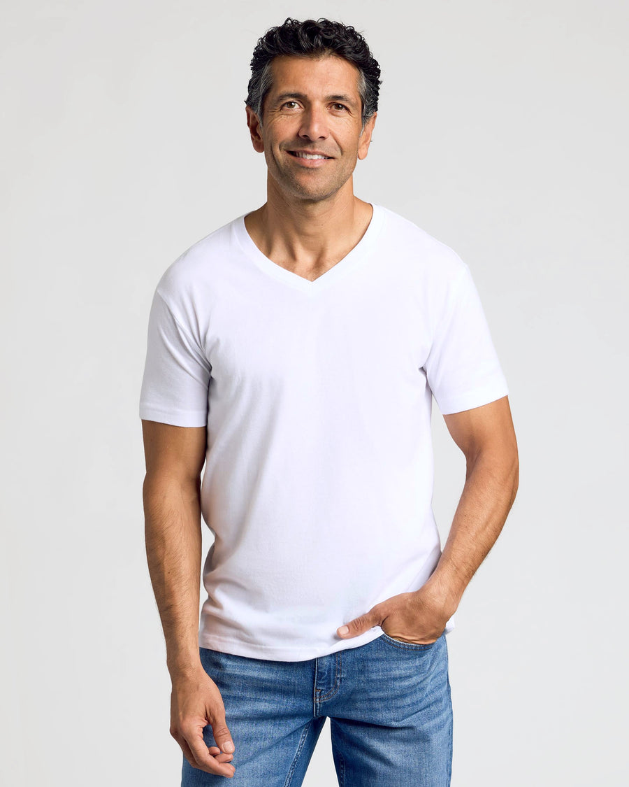 True Classic White Classic V-Neck | Cotton Blend | Athletic Cut | Small
