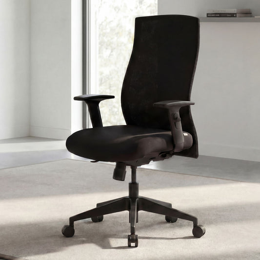 FineBuy Bürostuhl Bezug Stoff Schwarz Schreibtischstuhl Design Chefsessel Armlehne Drehstuhl Polsterung 120 kg