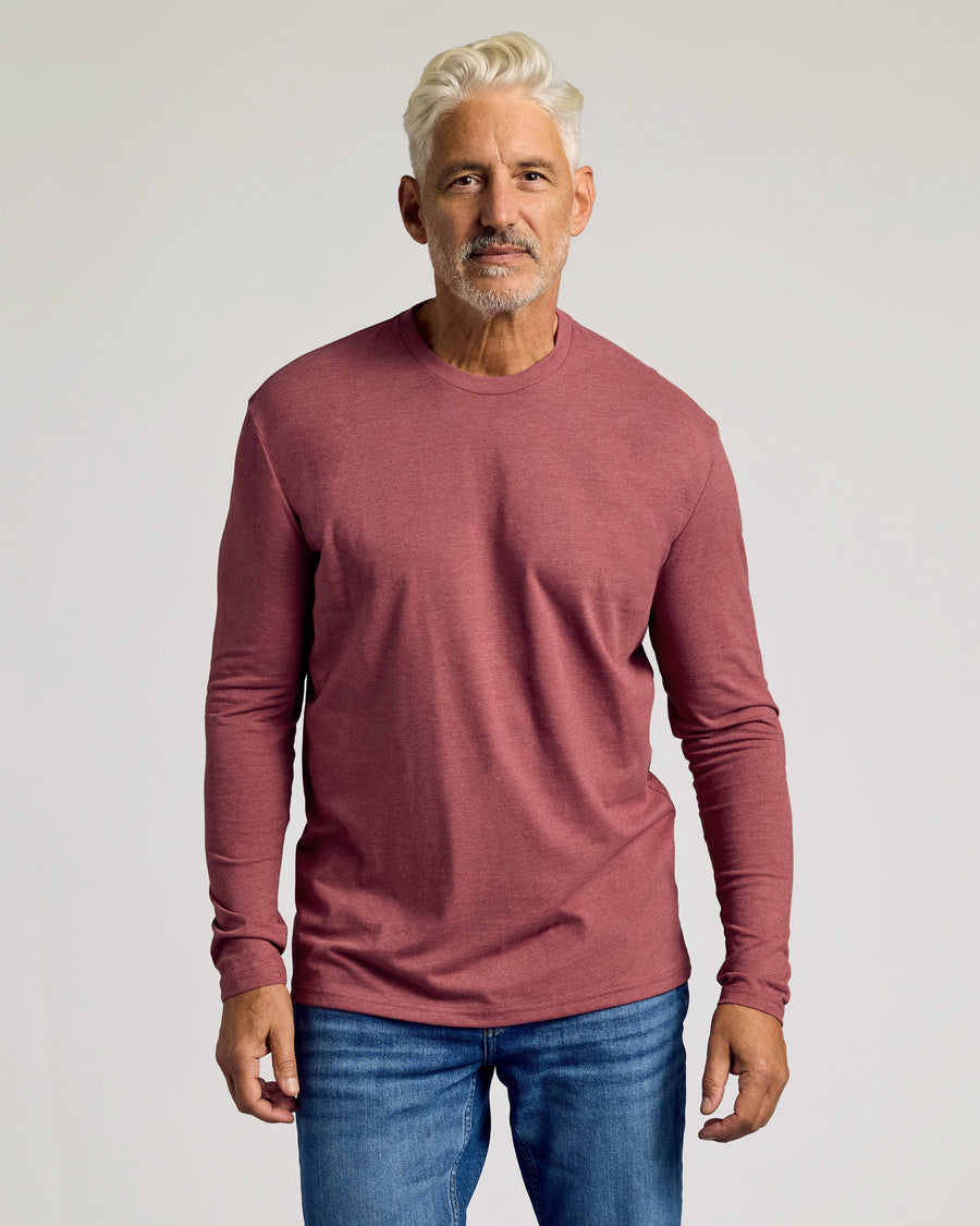 True Classic Dark Heather Rustic Apple Classic Long Sleeve T-Shirt Crew Neck | Cotton Blend | Athletic Cut | Small
