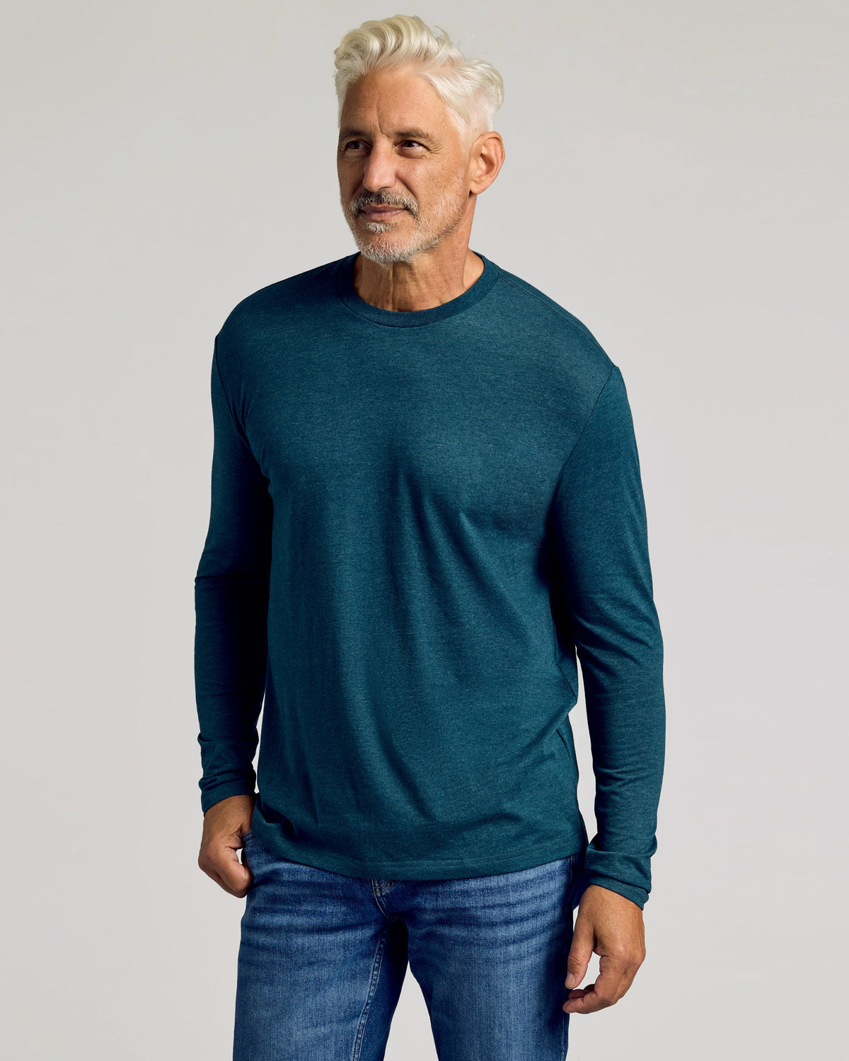 True Classic Multi Dark Heather Pond Classic Long Sleeve T-Shirt Crew Neck | Cotton Blend | Athletic Cut | Small