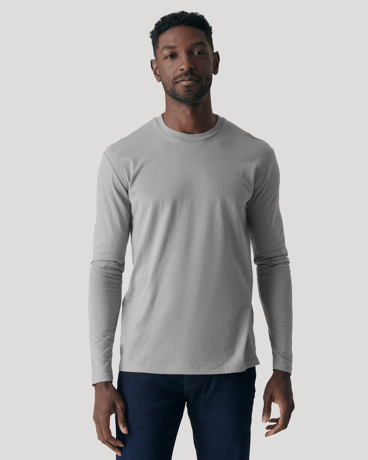 True Classic Glacier Gray Classic Long Sleeve T-Shirt Crew Neck | Cotton Blend | Athletic Cut | Small