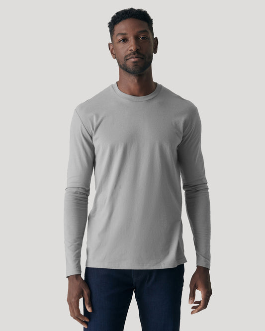 True Classic Glacier Gray Classic Long Sleeve T-Shirt Crew Neck | Cotton Blend | Athletic Cut | Small