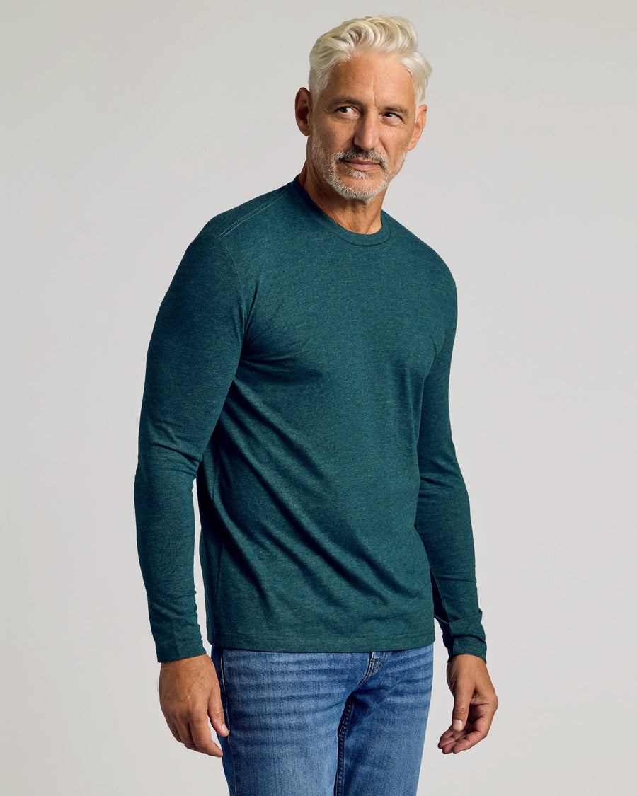 True Classic Multi Dark Heather Seafarer Classic Long Sleeve T-Shirt Crew Neck | Cotton Blend | Athletic Cut | Small