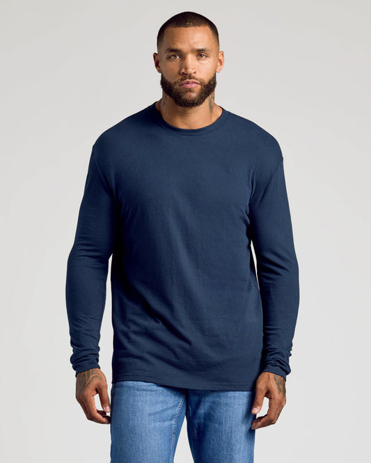 True Classic Navy Blue Classic Long Sleeve T-Shirt Crew Neck | Cotton Blend | Athletic Cut | Small