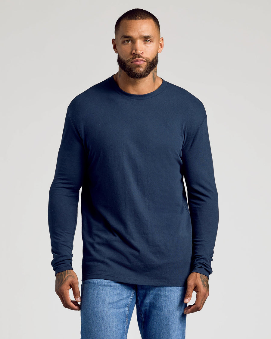 True Classic Navy Blue Classic Long Sleeve T-Shirt Crew Neck | Cotton Blend | Athletic Cut | Small