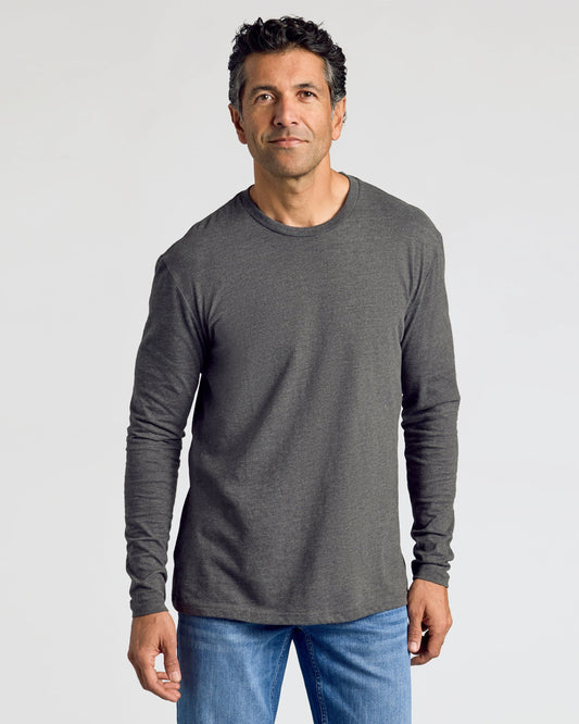True Classic Charcoal Heather Gray Classic Long Sleeve T-Shirt Crew Neck | Cotton Blend | Athletic Cut | Small