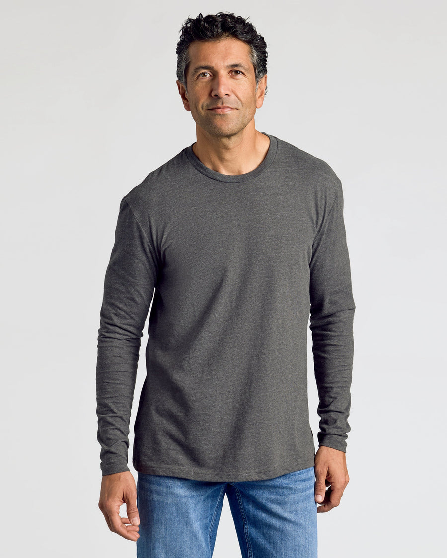True Classic Charcoal Heather Gray Classic Long Sleeve T-Shirt Crew Neck | Cotton Blend | Athletic Cut | Small