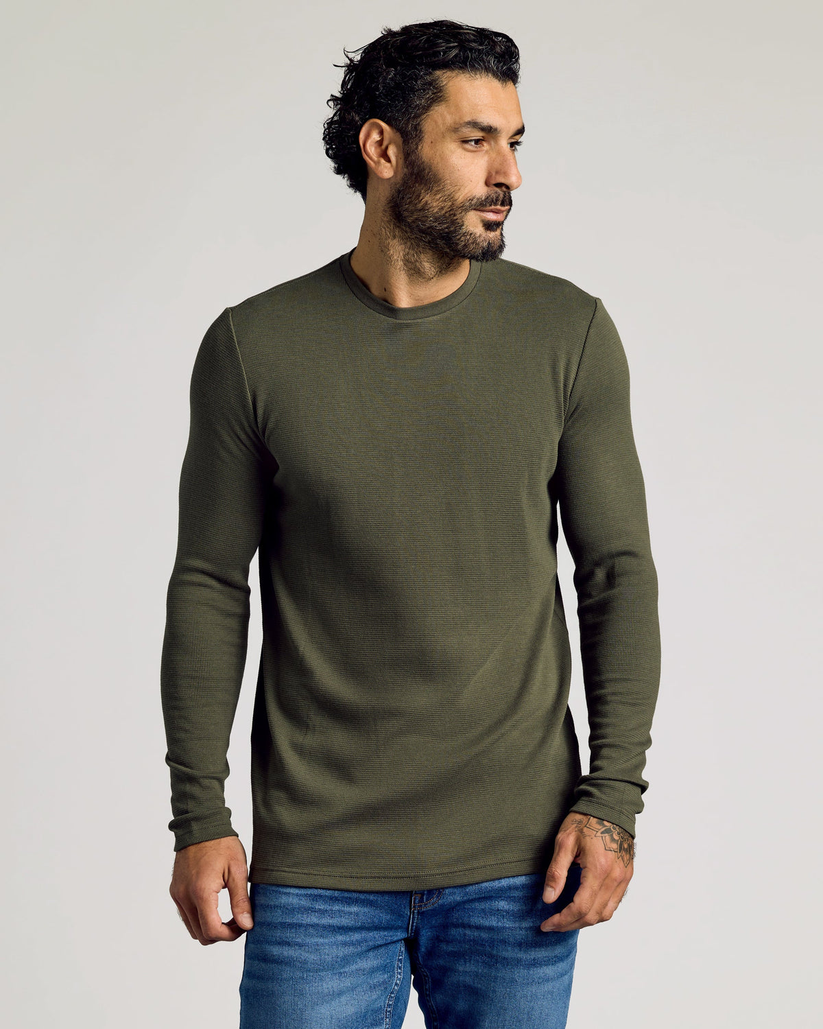 True Classic Multi Kelp Waffle Long Sleeve T-Shirt Crew Neck | Cotton Blend | Athletic Cut | 3XL