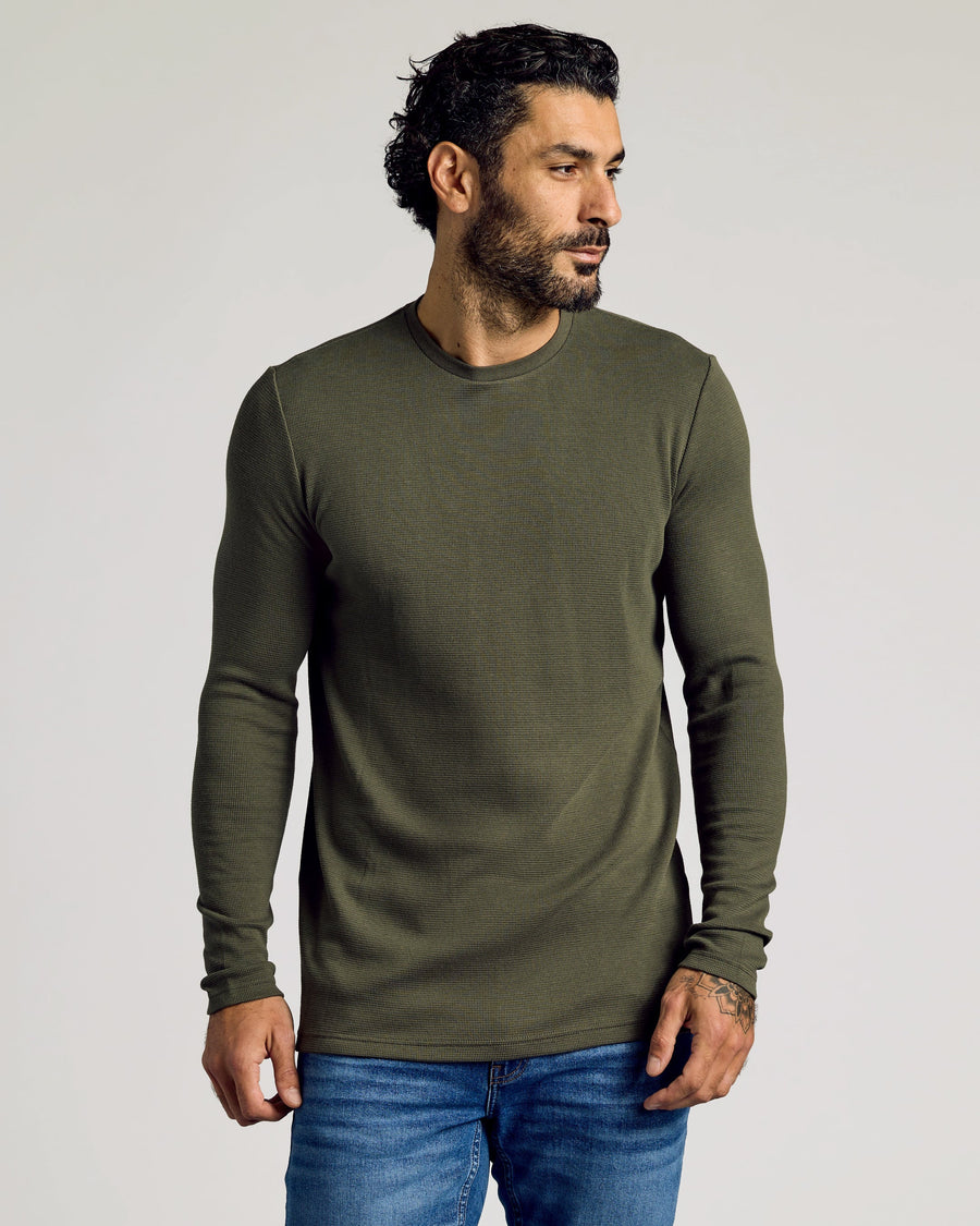 True Classic Multi Kelp Waffle Long Sleeve T-Shirt Crew Neck | Cotton Blend | Athletic Cut | 3XL