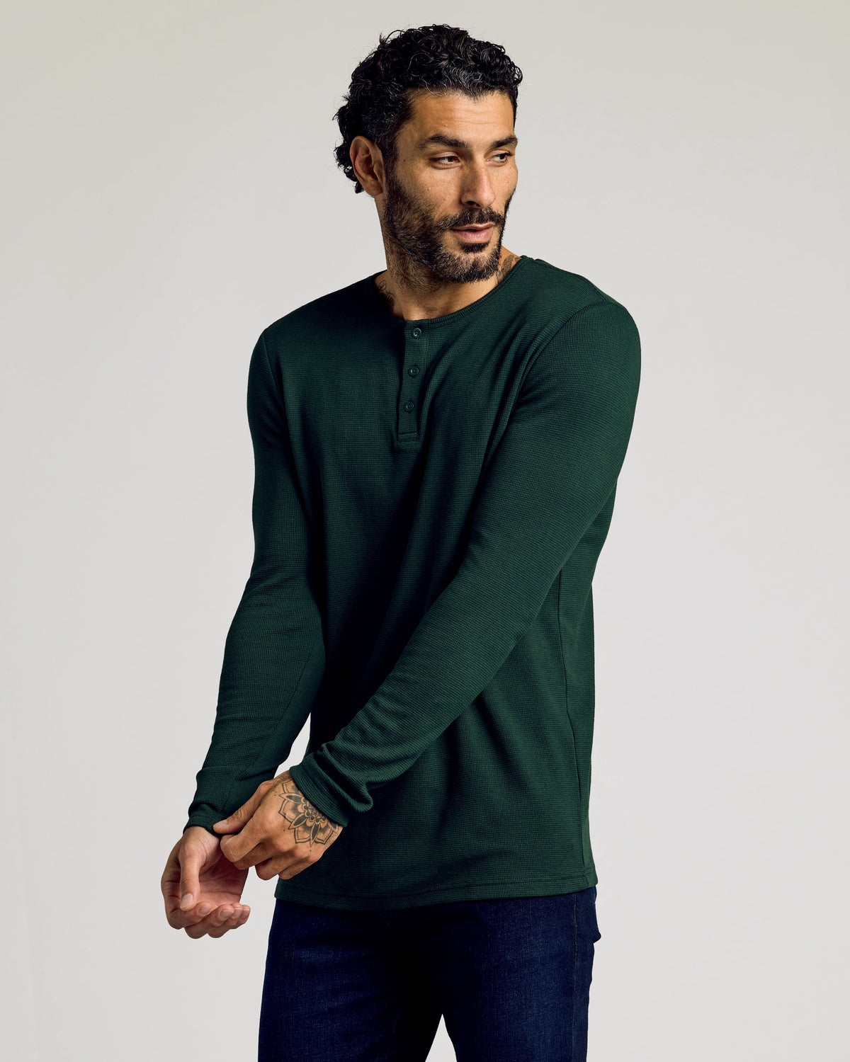 True Classic Multi Kale Waffle Long Sleeve Henley Shirt | Cotton Blend | Athletic Cut | 3XL
