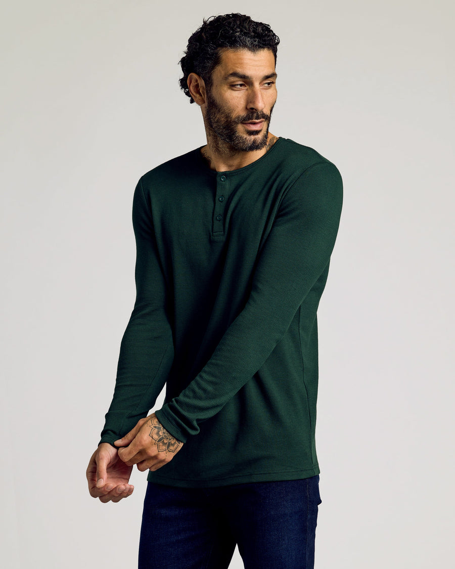 True Classic Multi Kale Waffle Long Sleeve Henley Shirt | Cotton Blend | Athletic Cut | 3XL