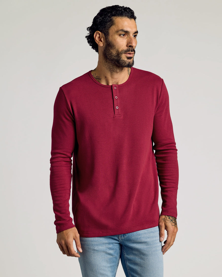 True Classic Multi Pinot Waffle Long Sleeve Henley Shirt | Cotton Blend | Athletic Cut | 3XL