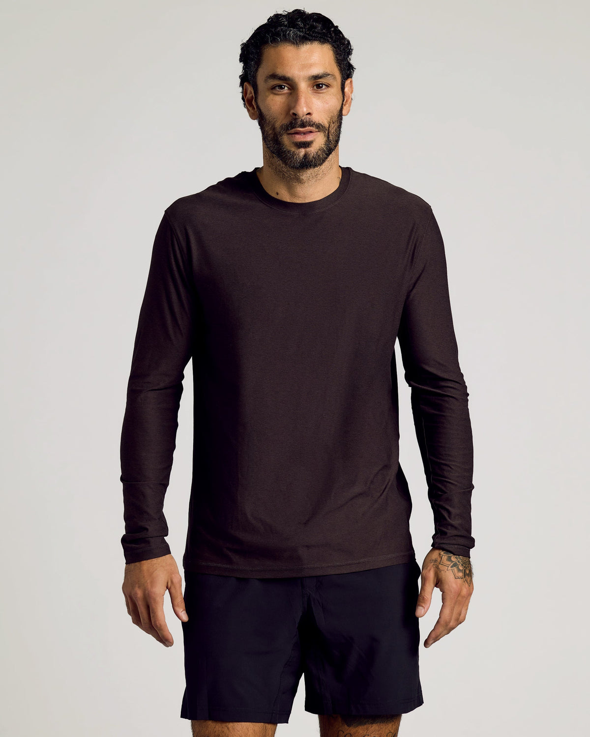 True Classic Multi Dark Heather Cocoa Active Long Sleeve Crew T-Shirt | Cotton Blend | Athletic Cut | 3XL