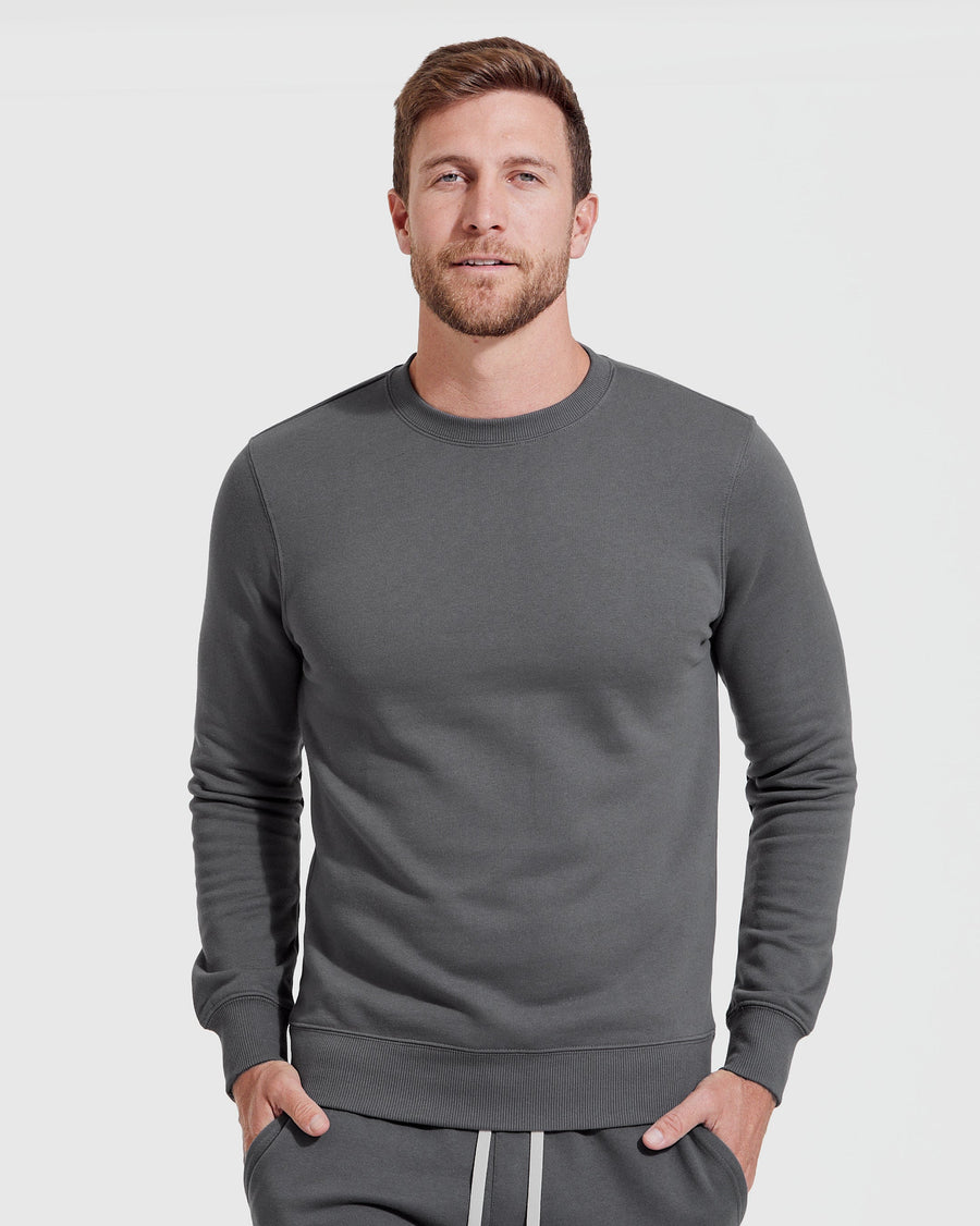 True Classic Carbon Gray Fleece French Terry Pullover Crew Neck T-Shirt | Cotton Blend | Athletic Cut | XL