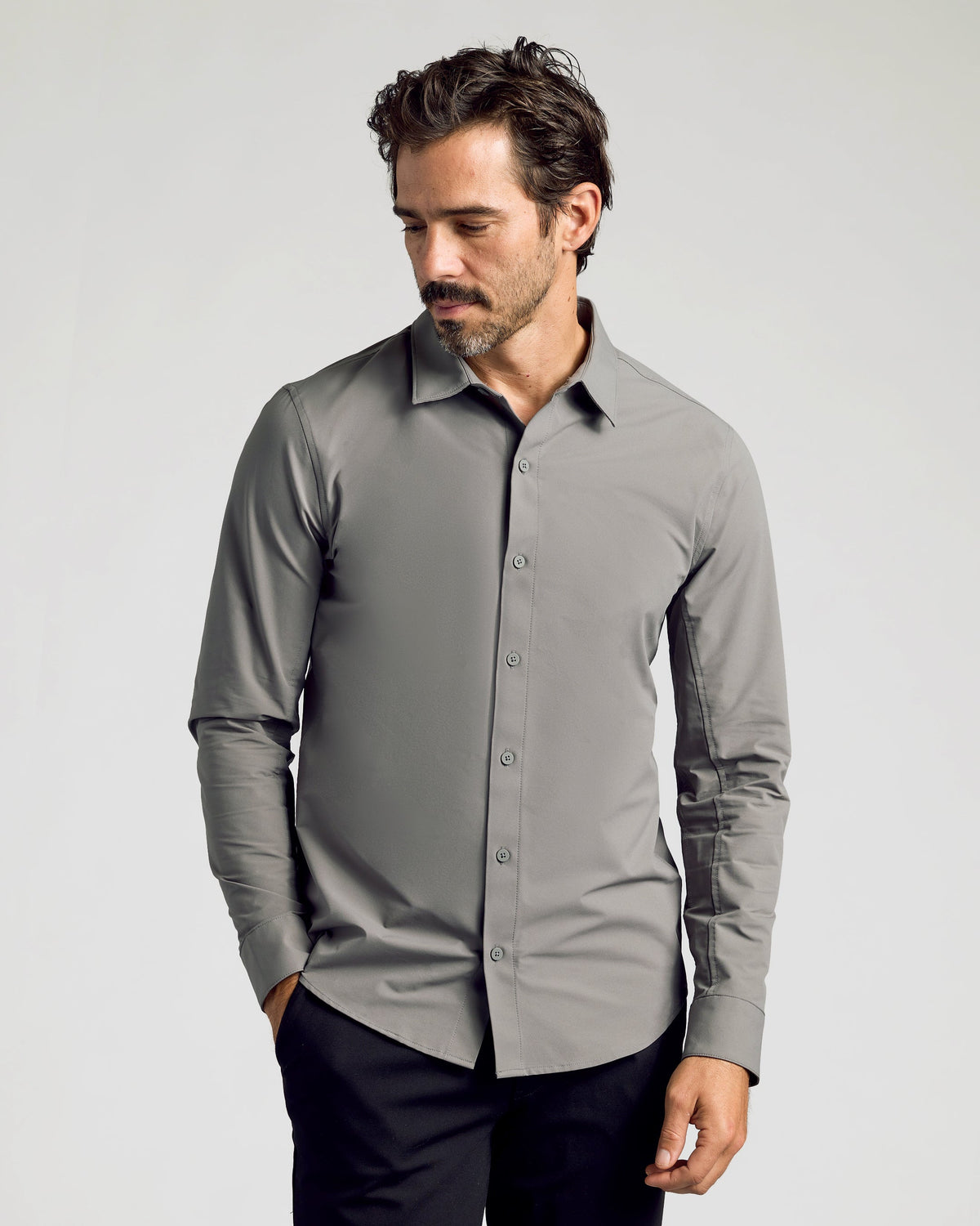 True Classic Carbon Gray Commuter Long Sleeve Shirt | Small
