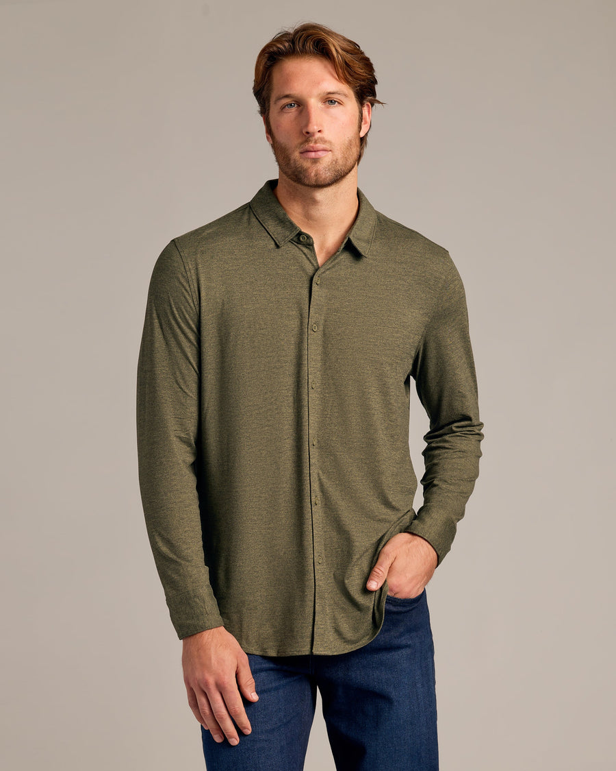 True Classic Dark Heather Military Green Long Sleeve Do-It-All Comfort Shirt | Small