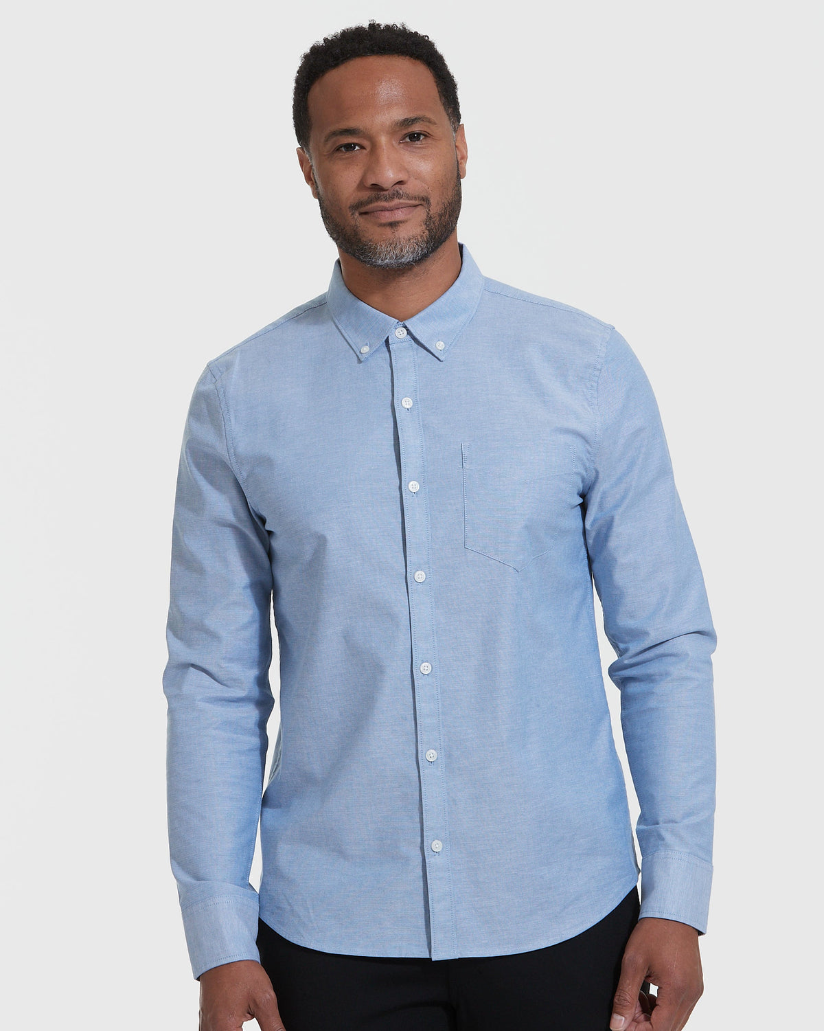 True Classic Banker Blue Stretch Oxford Long Sleeve Shirt | Small