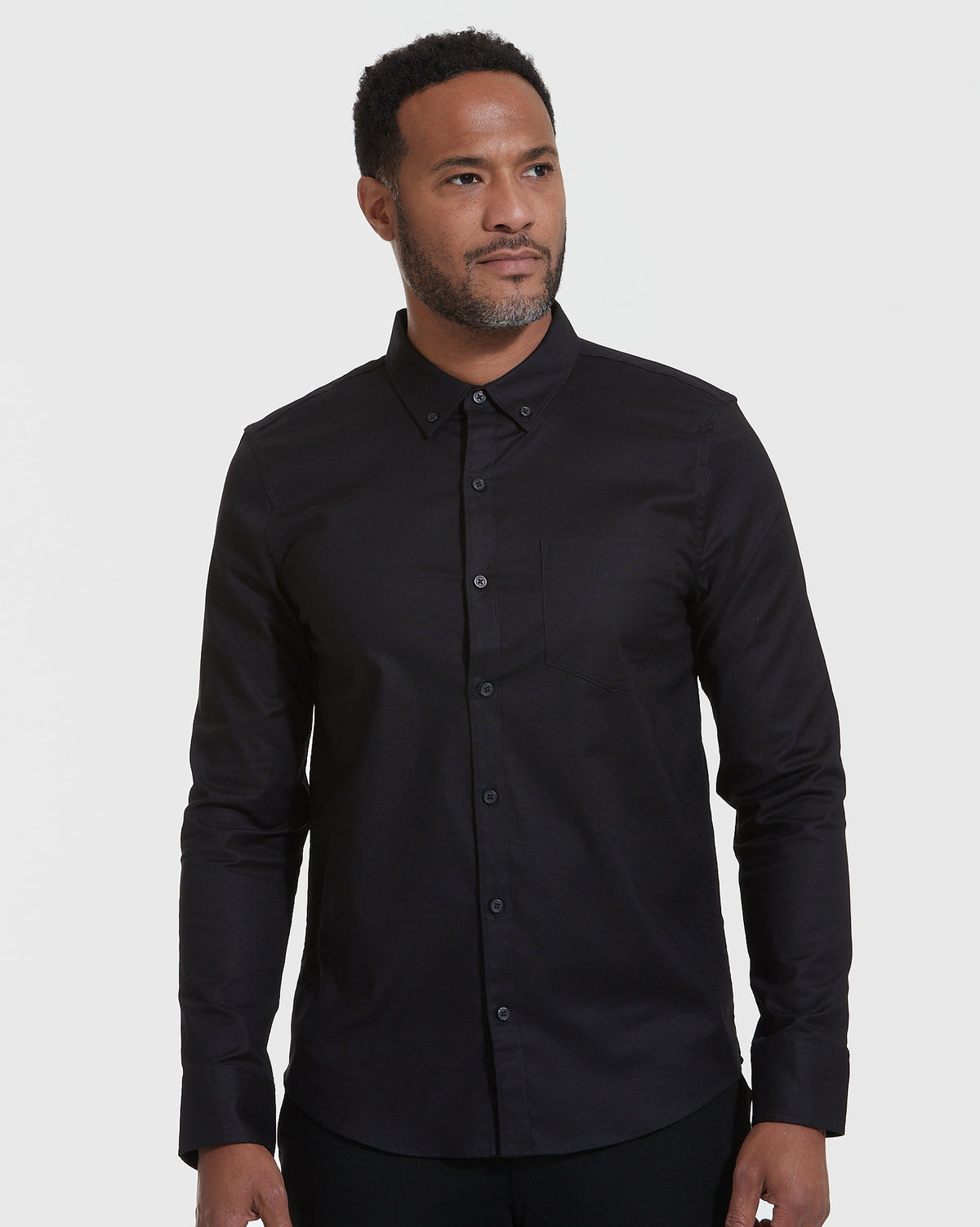 True Classic Black Stretch Oxford Long Sleeve Shirt | Medium