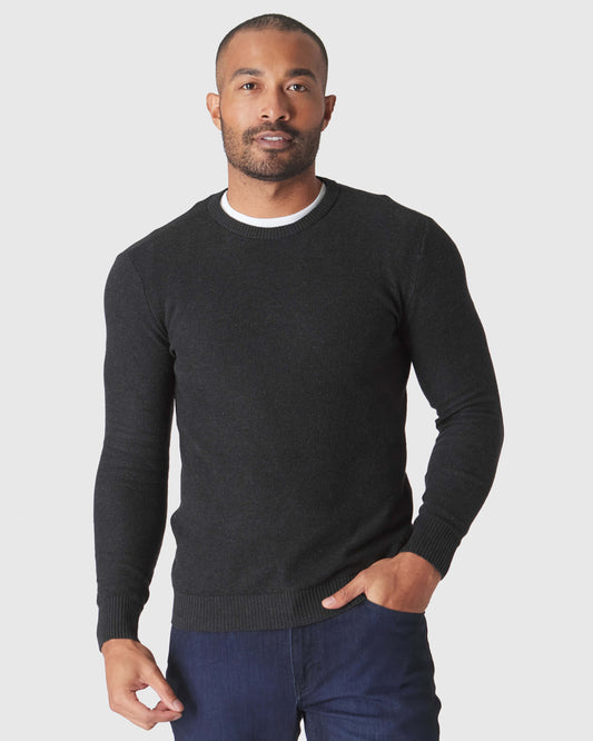 True Classic Charcoal Heather Gray Pique Crew Sweater | Small