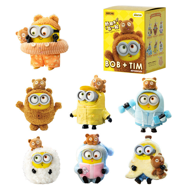 52TOYS Bob-Tim Minions Best Friends Together Series Soft Plush Keyring Blind Box Toy Random Single Item Delivery