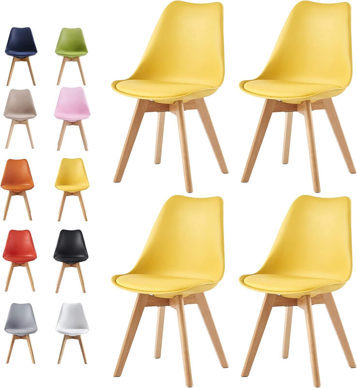 MCC Direct Dining Chairs: Set of 4 with Soft Cushion Pads and Wooden Legs in a Stylish Retro Yellow Design