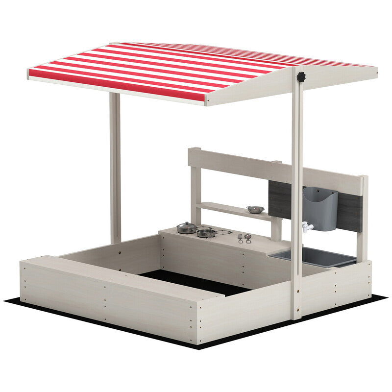 Outsunny Sandbox with Canopy for Kids, 343-056V00GY Model, Outdoor Play Toy with L-Shaped Design for Creative Fun
