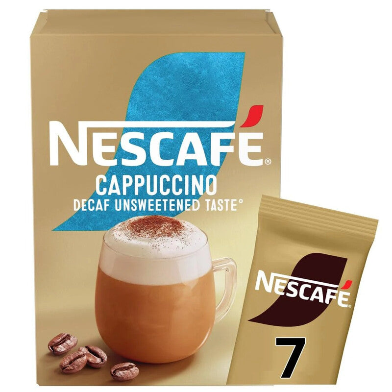 NESCAFE Cappuccino Decaf Unsweetened Instant Coffee 7 Sachets 105g