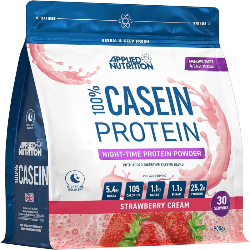 Applied Nutrition Casein Protein Nutrition Powder Strawberry & Cream Flavour - 900g