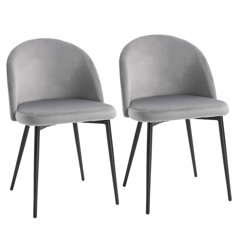HOMCOM Dining Chairs: Set of 2 Chic Velvet Upholstered Side Chairs in Grey/Black for Kitchen & Dining Room