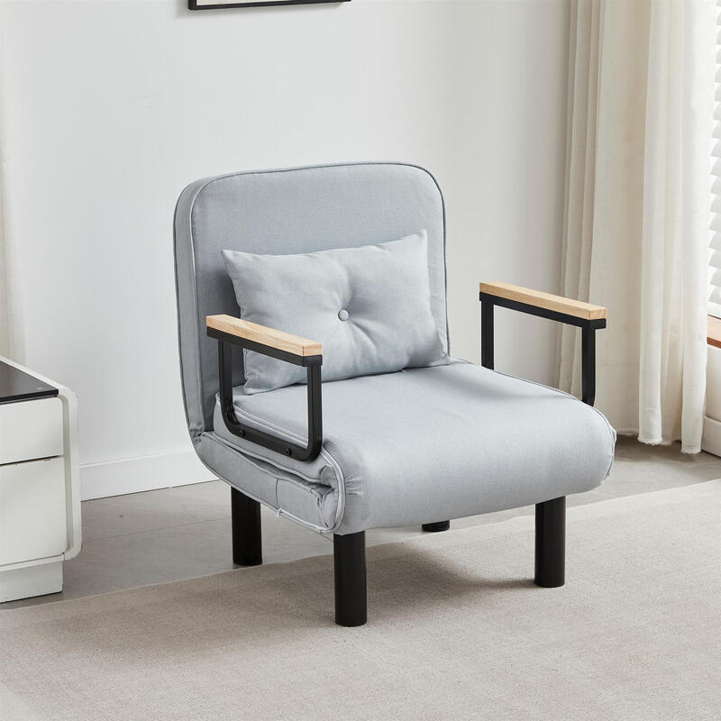 MCC Direct Convertible Recliner Lounge Chair: 4-in-1 Folding Single Sofa Bed with Adjustable Backrest, Tufted Light Grey Cushion