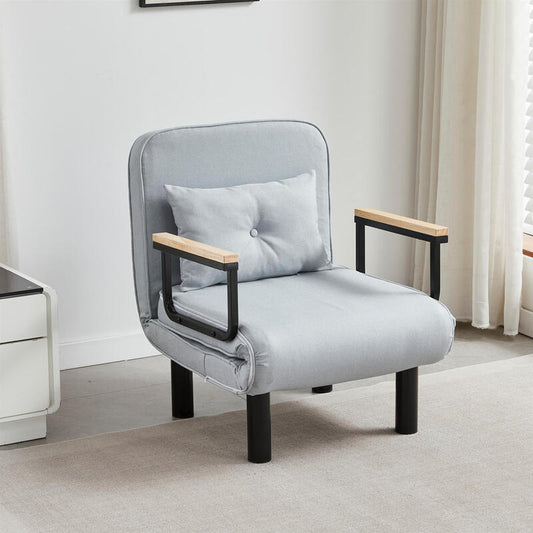 MCC Direct Convertible Recliner Lounge Chair: 4-in-1 Folding Single Sofa Bed with Adjustable Backrest, Tufted Light Grey Cushion